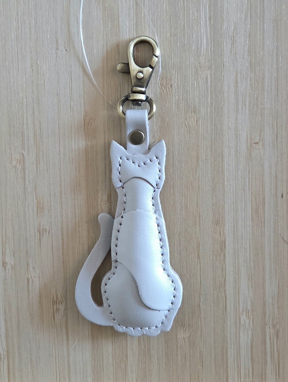 Portland Leather Tom Cat Keychain Bagcharm in Pearl